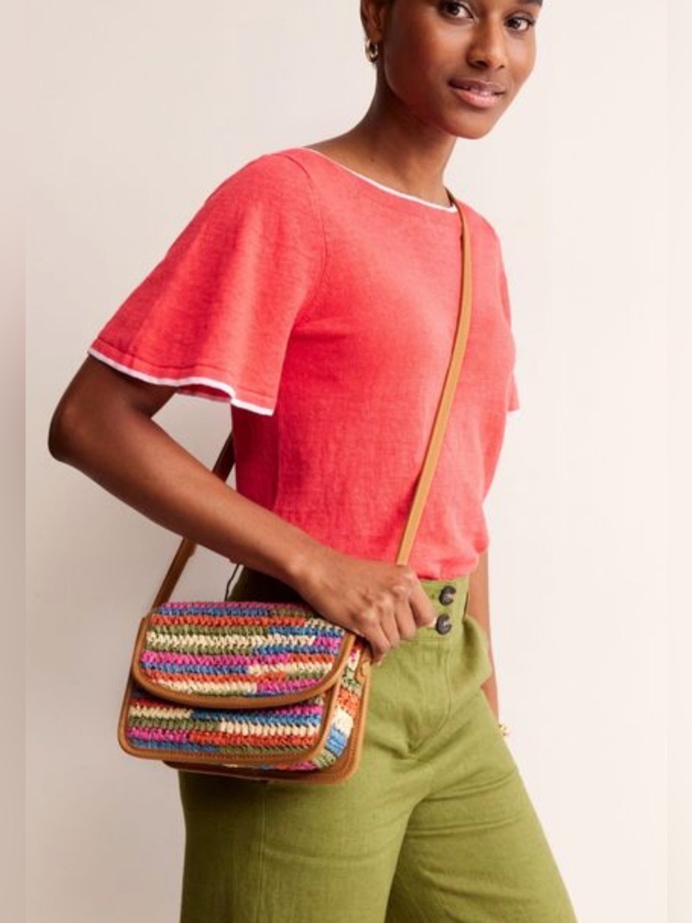 Boden Summer Crossbody Bag Multicolor Woven Raffia Straw A1733